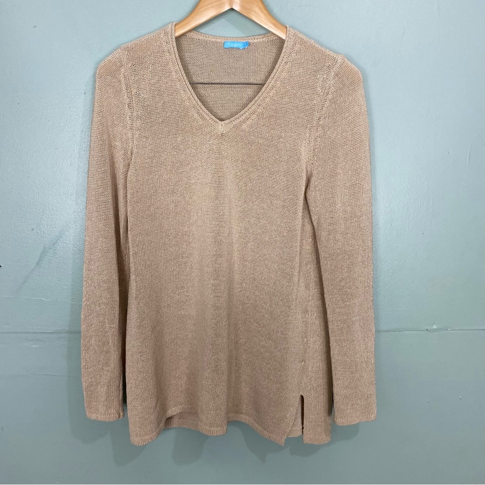 J McLaughlin Callum Sweater Knit V Neck Beige Sz Medium